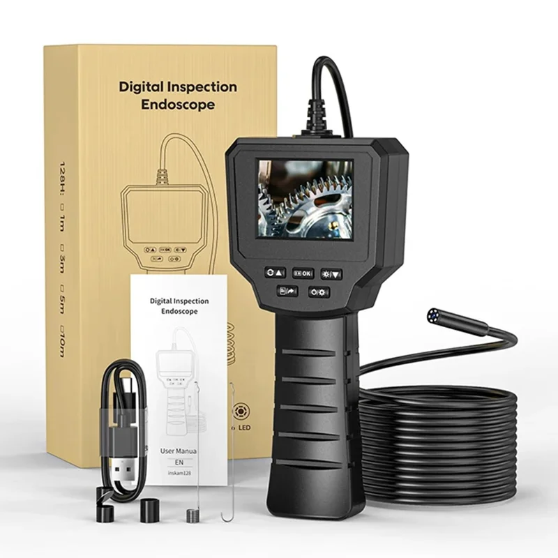 128A 1m Hard Wire 2.4-inch IPS Screen Industrial Endoscope 8mm Lens Borescope with Shooting / Video Recording Function