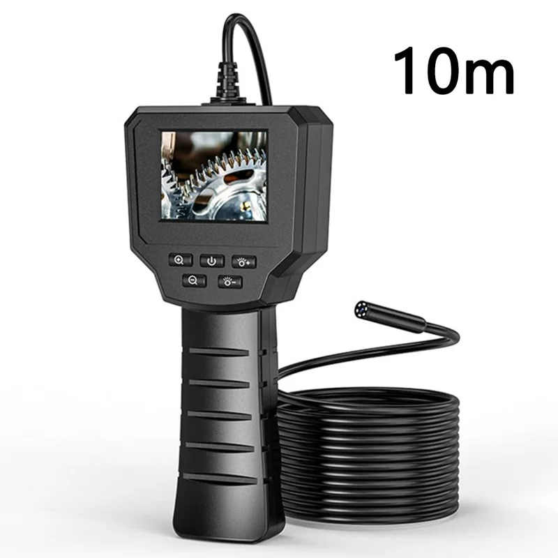 128A 10m Hard Wire 8mm Camera Lens Industrial Borescope 2.4 inch Screen Inspection Endoscope