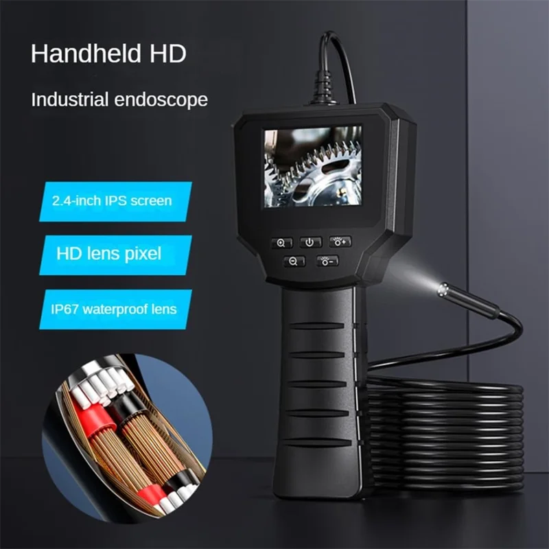 128A 10m Hard Wire 8mm Camera Lens Industrial Borescope 2.4 inch Screen Inspection Endoscope