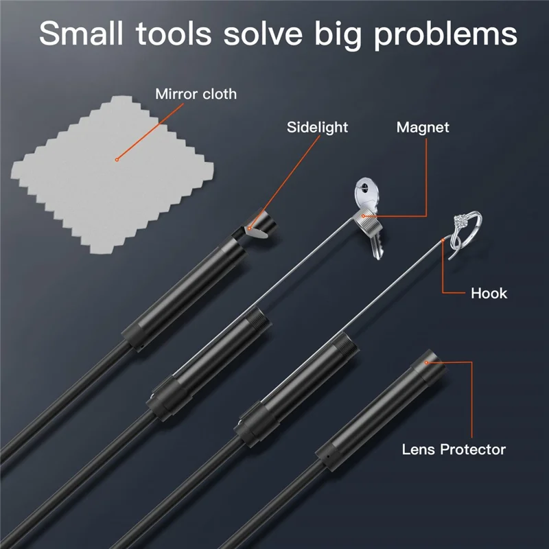 5002PRO Câble rigide 2m 8mm Tube en aluminium Caméra d'inspection 2MP HD Endoscope industriel, Interface Type-C + iP + USB