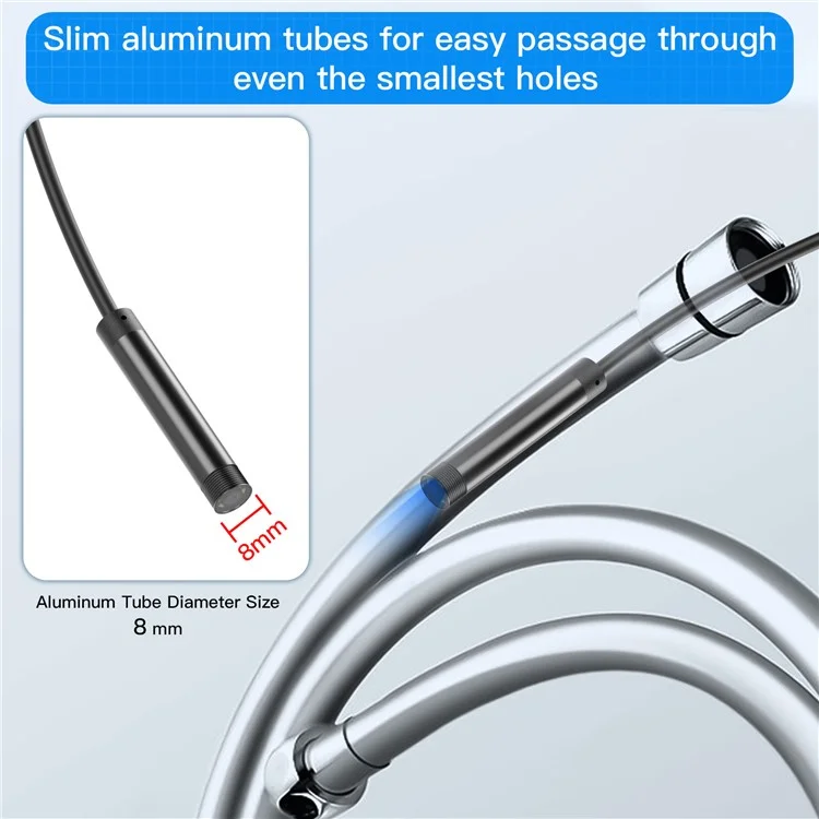 Câble dur 5002PRO 3m 5.5mm Tube en aluminium 8-LED Caméra d'inspection IP67 Étanche Endoscope industriel, Interface Type-C + iP + USB