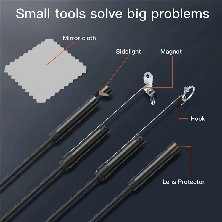 Câble dur 5002PRO 3m 5.5mm Tube en aluminium 8-LED Caméra d'inspection IP67 Étanche Endoscope industriel, Interface Type-C + iP + USB