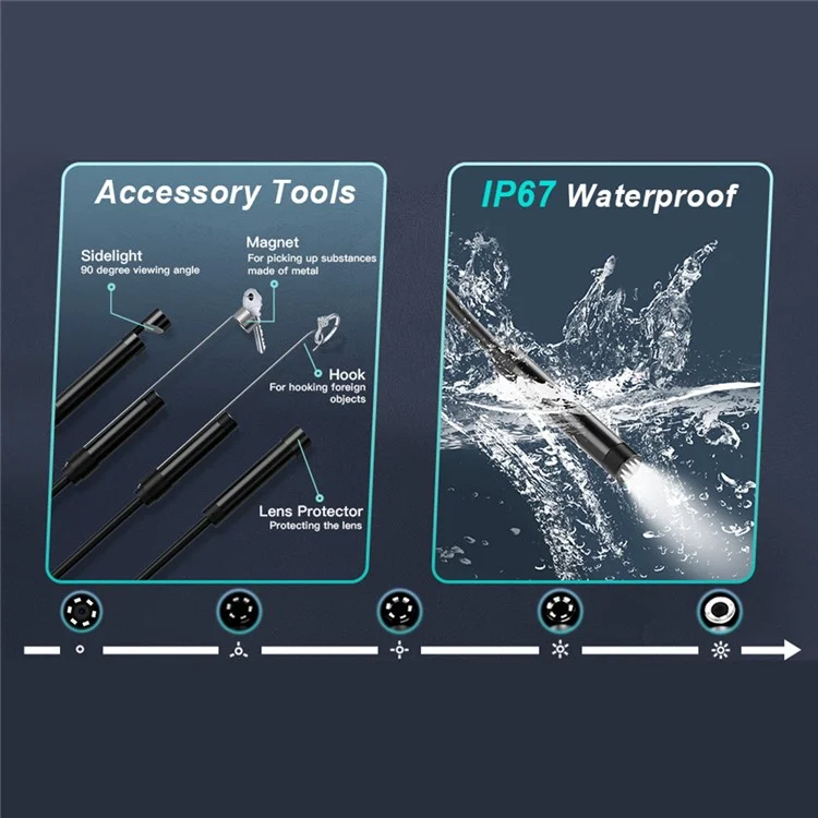 Câble dur 5002PRO 3m 5.5mm Tube en aluminium 8-LED Caméra d'inspection IP67 Étanche Endoscope industriel, Interface Type-C + iP + USB