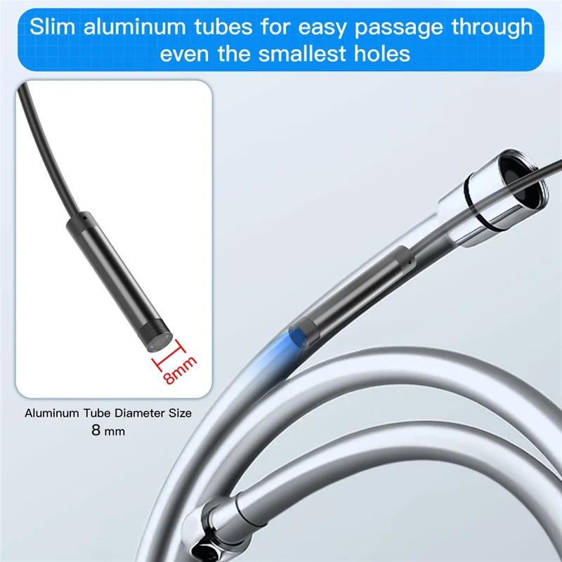 Câble rigide 5002PRO 2 m Tube en aluminium de 5,5 mm Caméra d'inspection 8 LED IP67 étanche à l'eau Endoscope industriel, interface Type-C + iP + USB