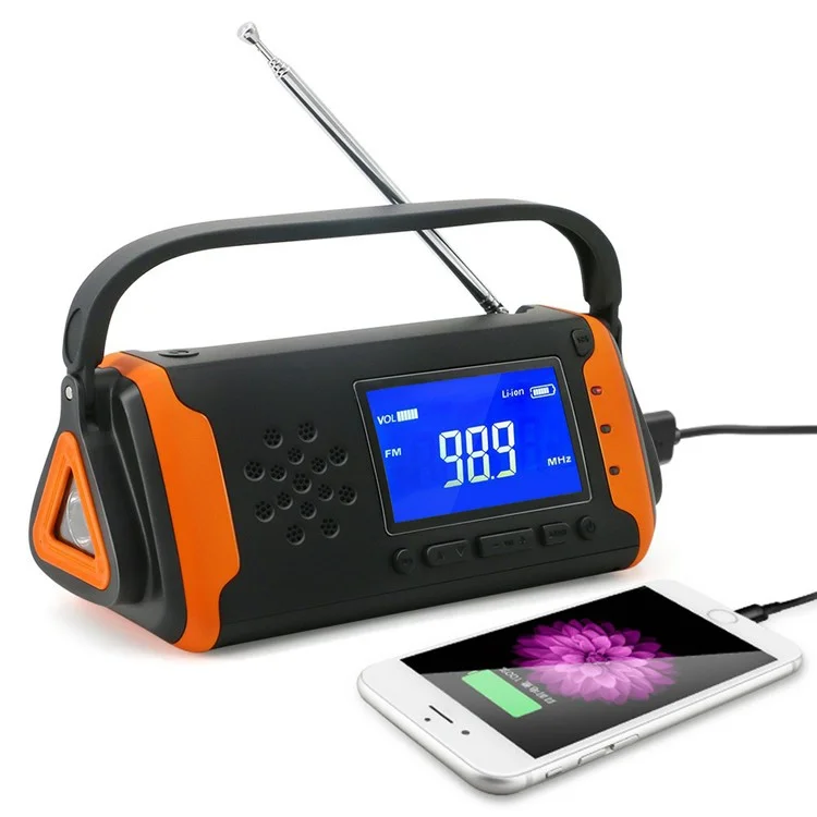 Radio AM / FM con manivela solar de emergencia, linterna LED y banco de energía de 4000 mAh (versión UE)