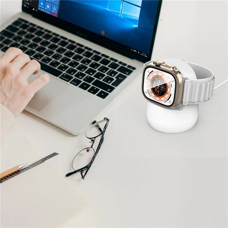 AHASTYLE PT195 For Apple Watch Ultra / Ultra 2 49mm Silicone Watch Charger Stand Desktop Holder - White