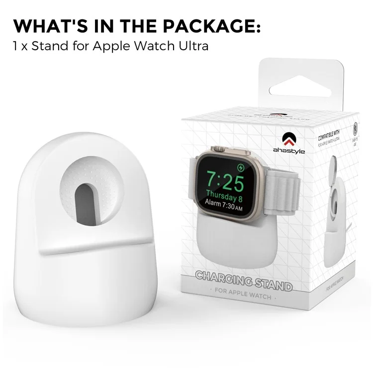 AHASTYLE PT195 For Apple Watch Ultra / Ultra 2 49mm Silicone Watch Charger Stand Desktop Holder - White