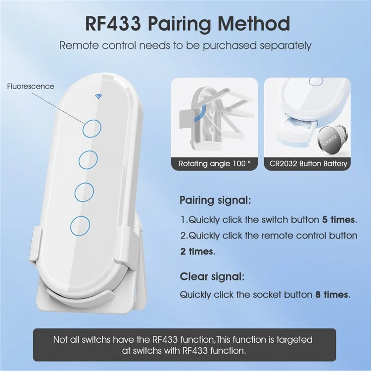 MG-KG110 4-fach WLAN+433 MHz Dual-Modus Touch Smart Switch Tuya APP Sprachsteuerung Wandlichtschalter, EU-Stecker / Weiß