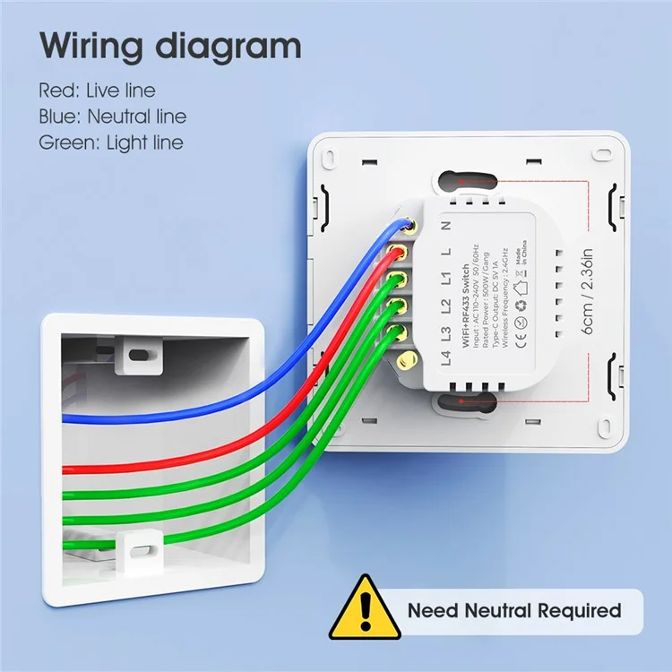 MG-KG110 4-fach WLAN+433 MHz Dual-Modus Touch Smart Switch Tuya APP Sprachsteuerung Wandlichtschalter, EU-Stecker / Weiß