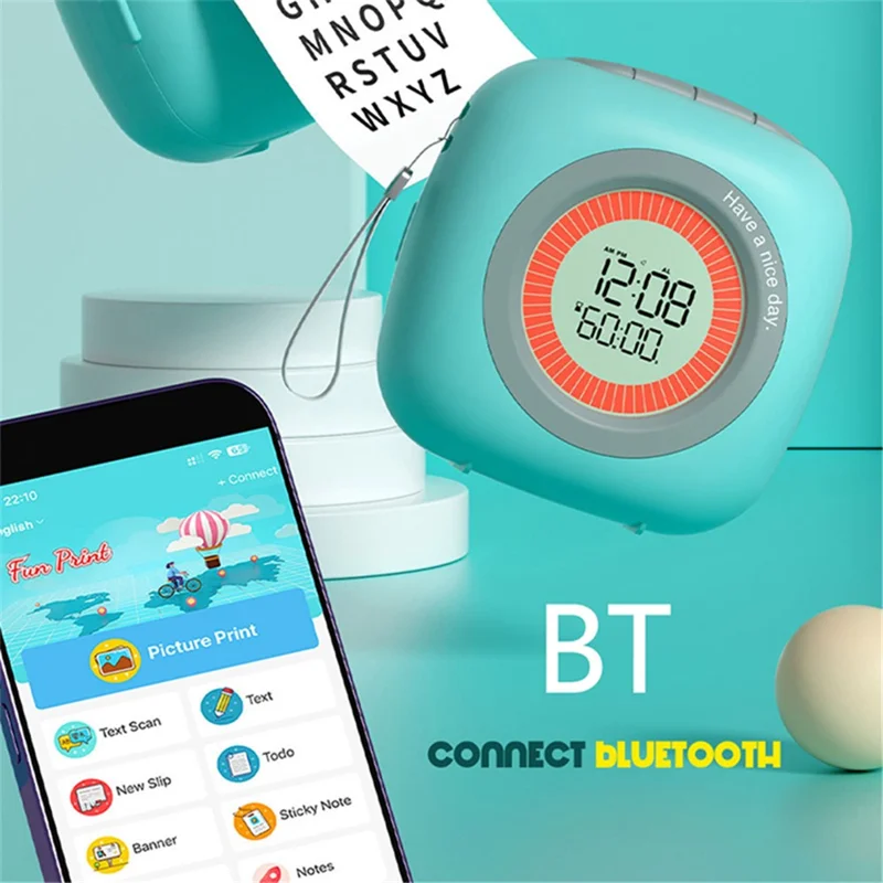 M9 Mini Thermal Printer Wireless Bluetooth-compatible Wrong Question Printer with Alarm Clock - Blue