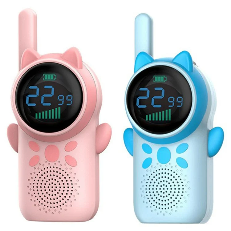 D25 1 Paar 1,5-Zoll-Farbbildschirm-Kinderfunkgeräte mit 3-km-Reichweite, Handfunkgerät-Intercom - Pink+Blau