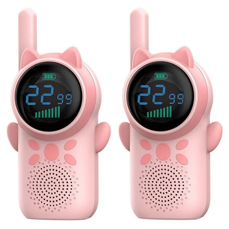D25 1 Pair 1.5-inch Color Screen Children Walkie Talkies 3km Range Handheld Radio Interphone - Pink+Pink