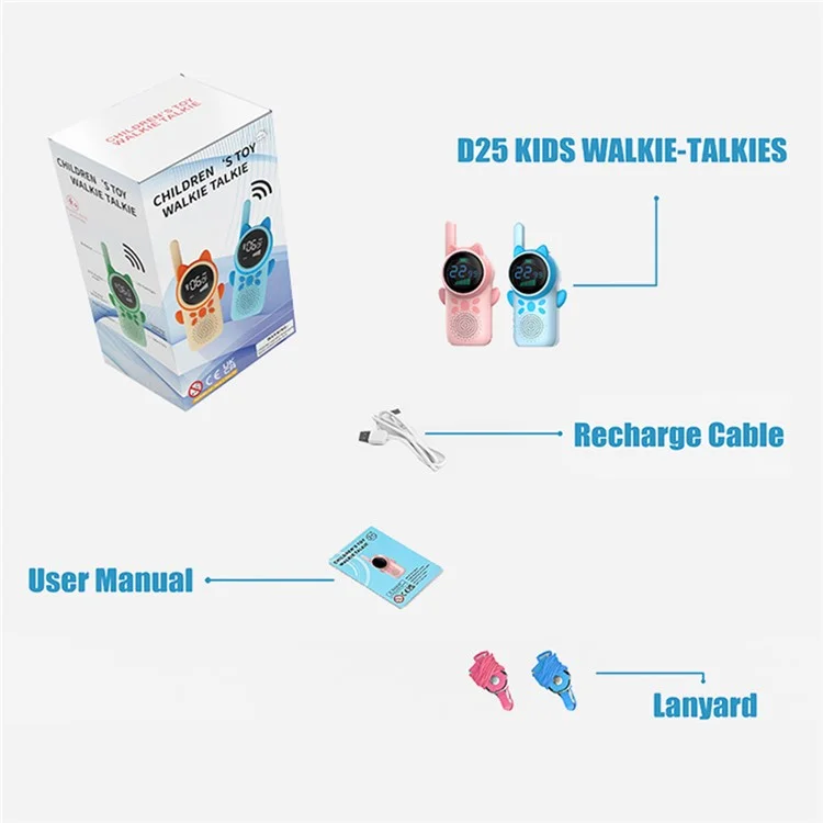 D25 Children Walkie Talkies 1.5-inch Color Screen 3km Range Kids Handheld Radio Interphone - Blue