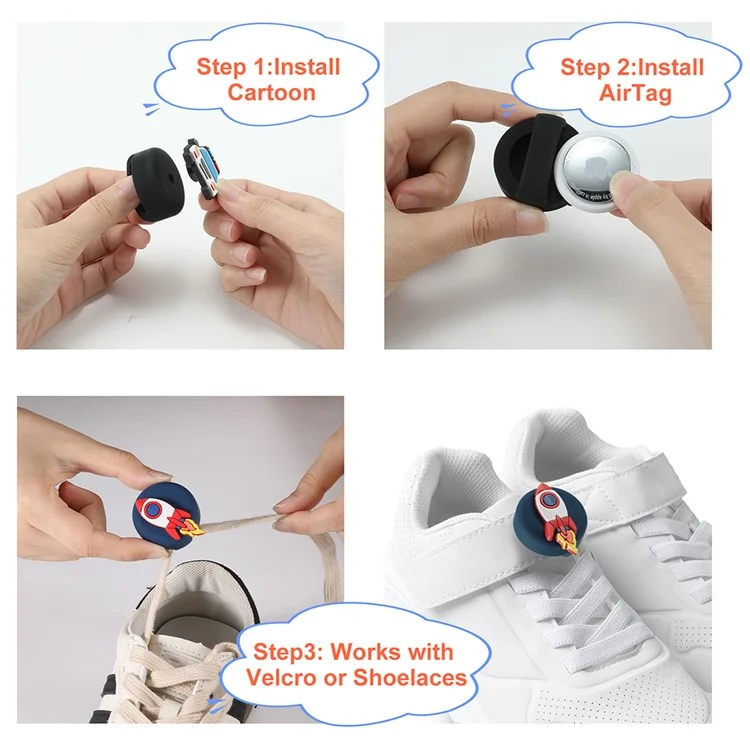 For Apple AirTag Cute Cartoon Pattern Holder Hidden Tracker Cover, Easily Attach to Shoelace, with Front Back Film Set - Flying Saucer
