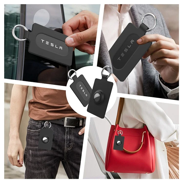 Tesla Car Key Card Storage Case, Card Holder Sleeve, Smart Tracking Cover for AirTag - Black
