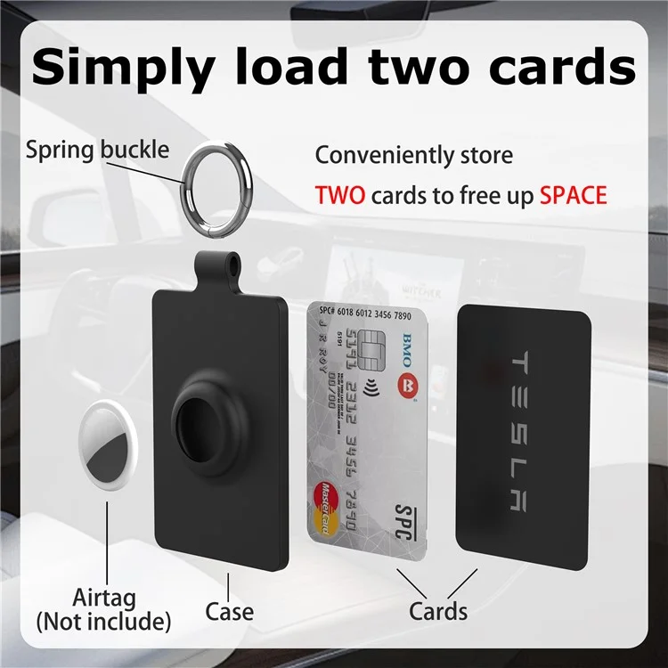 Tesla Car Key Card Storage Case, Card Holder Sleeve, Smart Tracking Cover for AirTag - Black