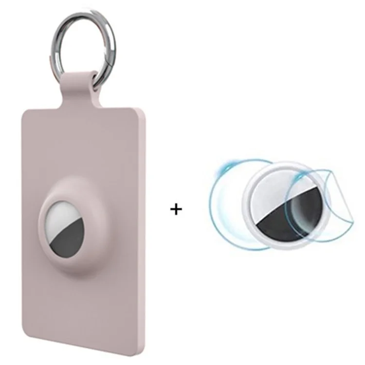 For Tesla Car Key Card Storage Case Card Holder Smart Tracker Cover for AirTag , with Front Back Film Set - Pink