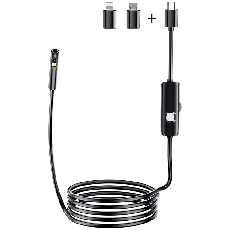 AN112 Cable Rígido 5m 3.0MP HD Endoscopio 8mm Doble Lente Cámara de Inspección Industrial para Apple / Android Phone