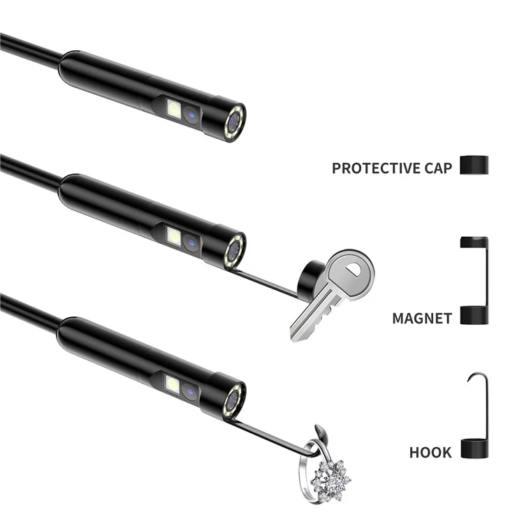 AN112 Cable Rígido 5m 3.0MP HD Endoscopio 8mm Doble Lente Cámara de Inspección Industrial para Apple / Android Phone