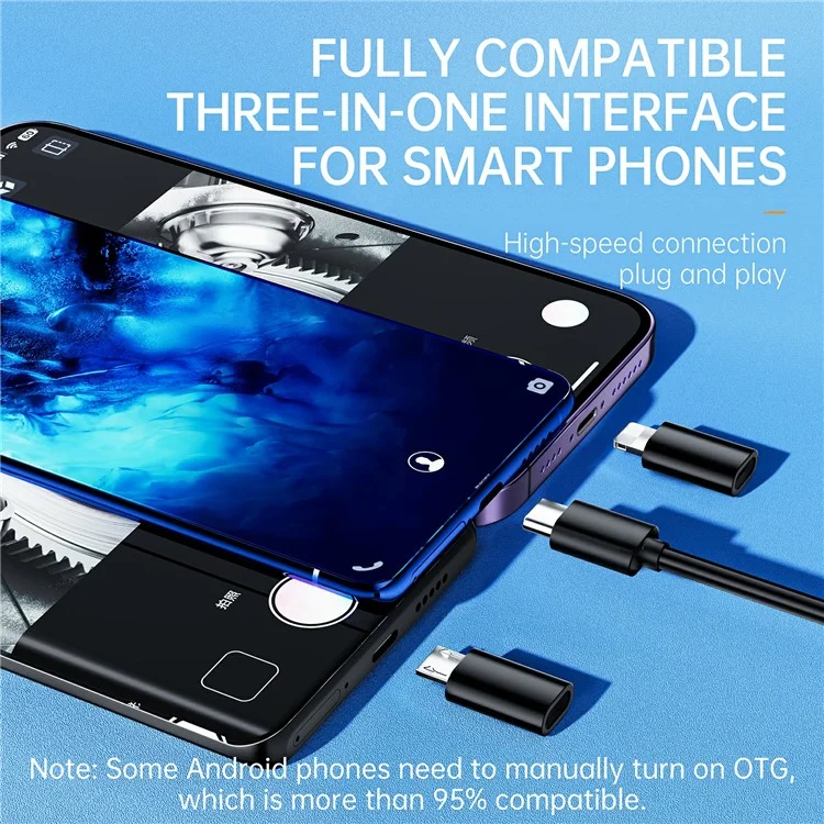 AN112 1m Hard Wire 8mm Dual Lens HD Endoscope Type-C Phone Industrial Inspection Camera (With 8Pin + Micro Adapter)