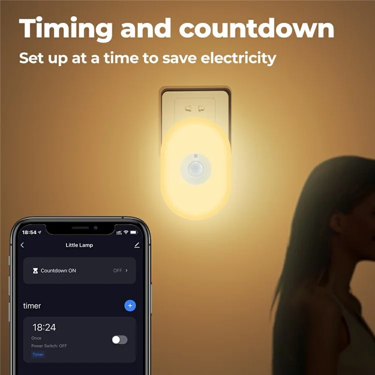 Luz Noturna WiFi Tuya App Control de Voz Inteligente para Residência Detecção de Corpo Humano Infravermelho - Plug EUA