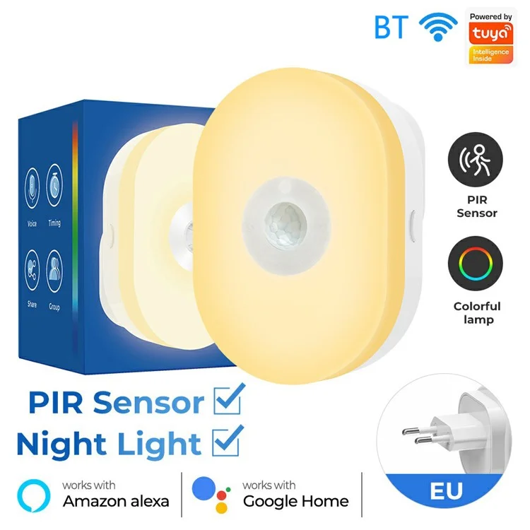 Luz Noturna WiFi Tuya App Control de Voz Inteligente para Residência Detecção de Corpo Humano Infravermelho - Plug EUA