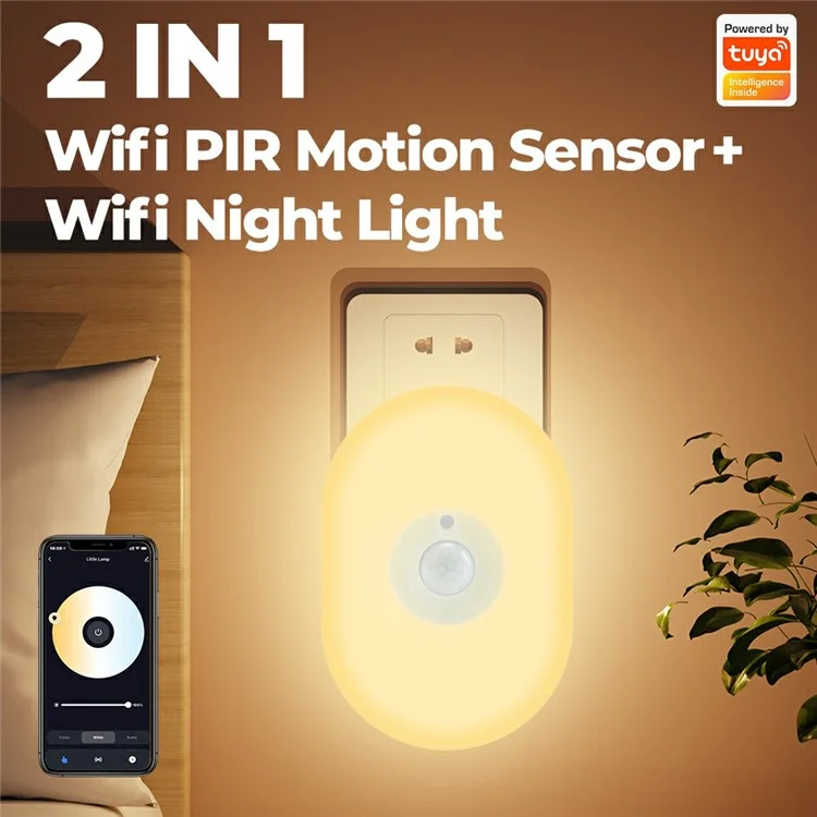 Luz Noturna WiFi Tuya App Control de Voz Inteligente para Residência Detecção de Corpo Humano Infravermelho - Plug EUA