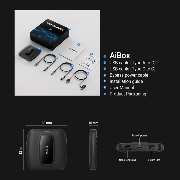 CA481 Wireless Carplay AI Box Android Auto Adapter Support Netfiix / Youtube / Tik Tok