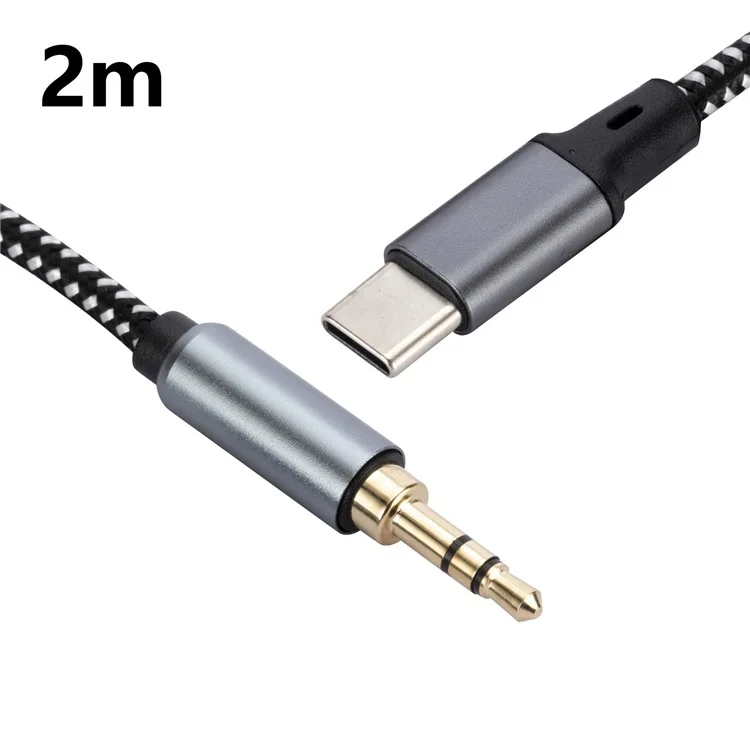 2m USB-C Macho a 3.5mm Macho Adaptador de Cable de Audio Trenzado Auricular Conexión de Estéreo de Coche
