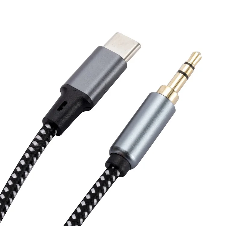 2m USB-C Macho a 3.5mm Macho Adaptador de Cable de Audio Trenzado Auricular Conexión de Estéreo de Coche