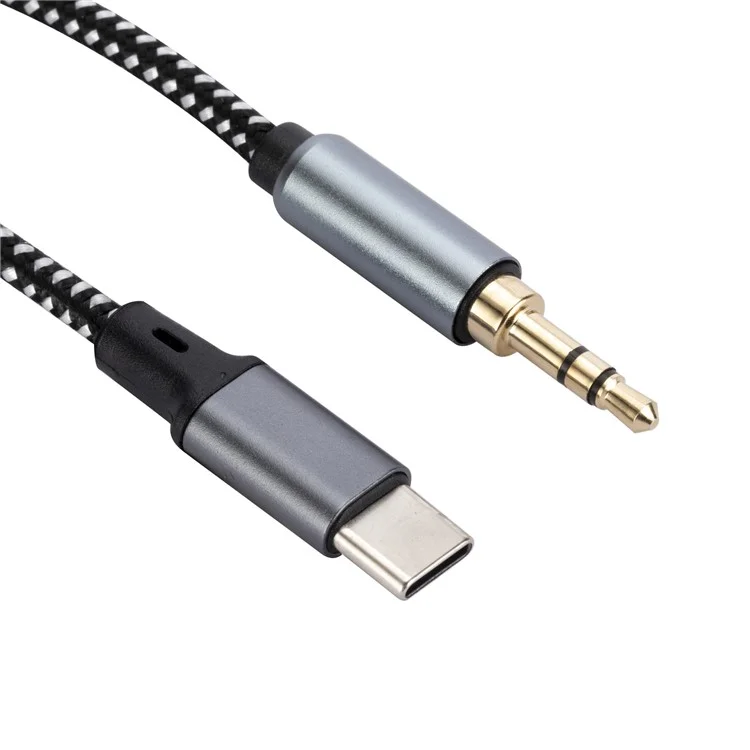 2m USB-C Macho a 3.5mm Macho Adaptador de Cable de Audio Trenzado Auricular Conexión de Estéreo de Coche