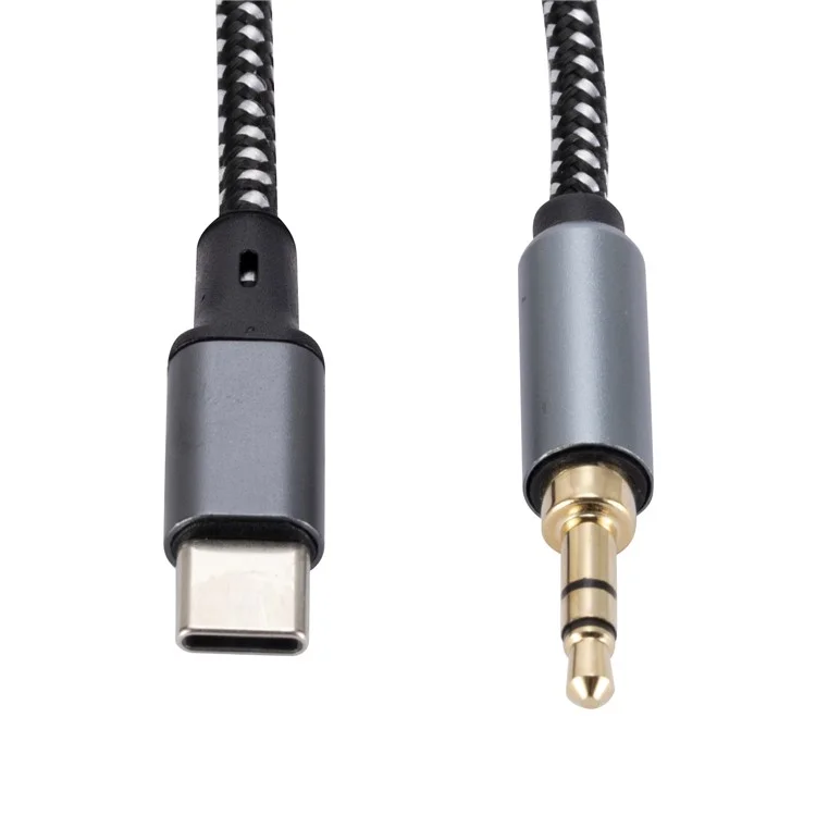 2m USB-C Macho a 3.5mm Macho Adaptador de Cable de Audio Trenzado Auricular Conexión de Estéreo de Coche
