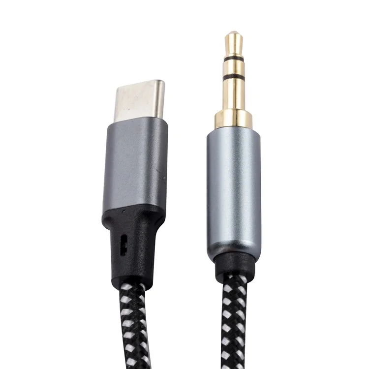 2m USB-C Macho a 3.5mm Macho Adaptador de Cable de Audio Trenzado Auricular Conexión de Estéreo de Coche