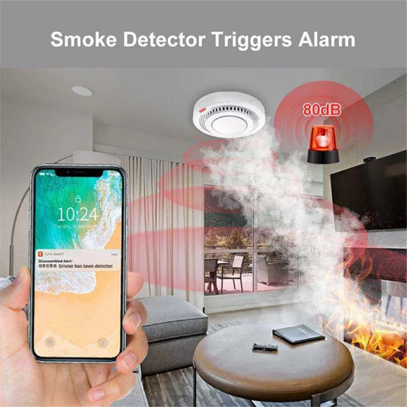 Tuya Zigbee Smoke Detector Real Time Monitoring Smoke Sensor Alarm Works with Alexa / Google Assistant