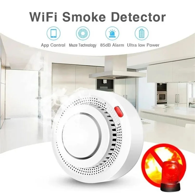 WiFi Smart Smoke Detector Tuya App Controlled Smoke Sensor Alarm Device