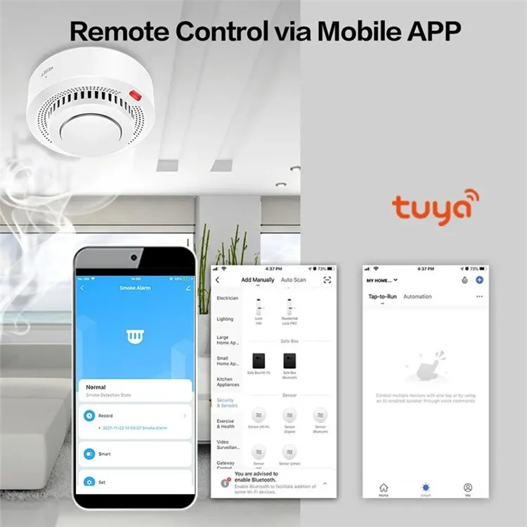 WiFi Smart Smoke Detector Tuya App Controlled Smoke Sensor Alarm Device