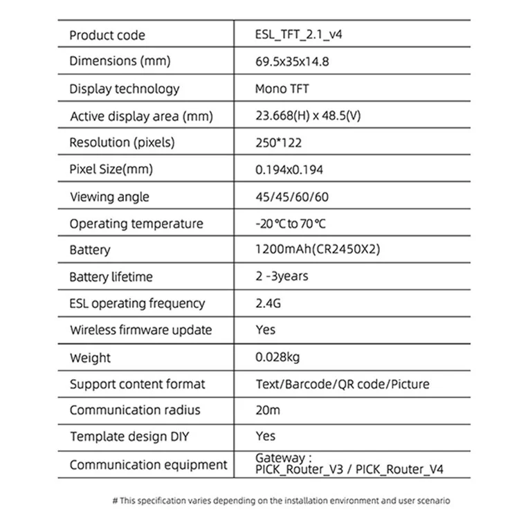 ESL_TFT_2.1_V4 2,1-Zoll-TFT-Bildschirm Elektronisches Bluetooth-Regalschild Laden Mall Supermarkt Regalschildpreis