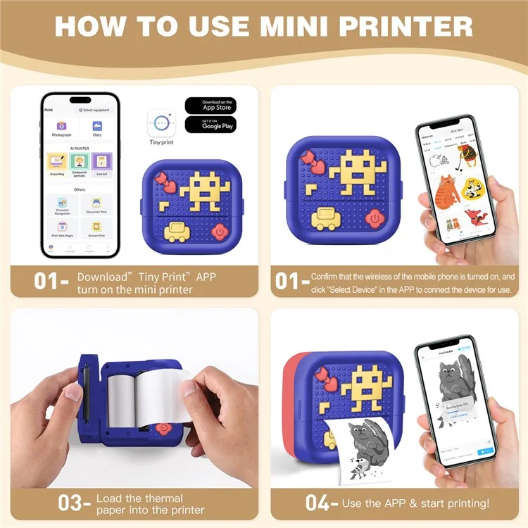 X3 Building Block Design Mini Bluetooth-compatible Thermal Printer Portable Handheld Inkless Printer