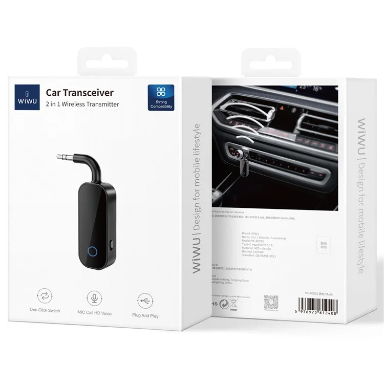 WIWU Wi-AD001 Car Audio Bluetooth-compatible Transmitter Receiver 3.5mm Aux Adapter for Speaker Amplifier