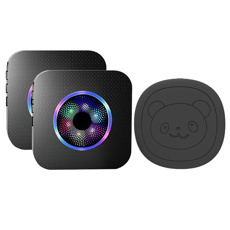 N65Q-1T2 Cartoon Wireless Door Bell 55 Ringtones Flashing Elderly Care Home Doorbell, 1 Transmitter+2 Receiver - US Plug / Black