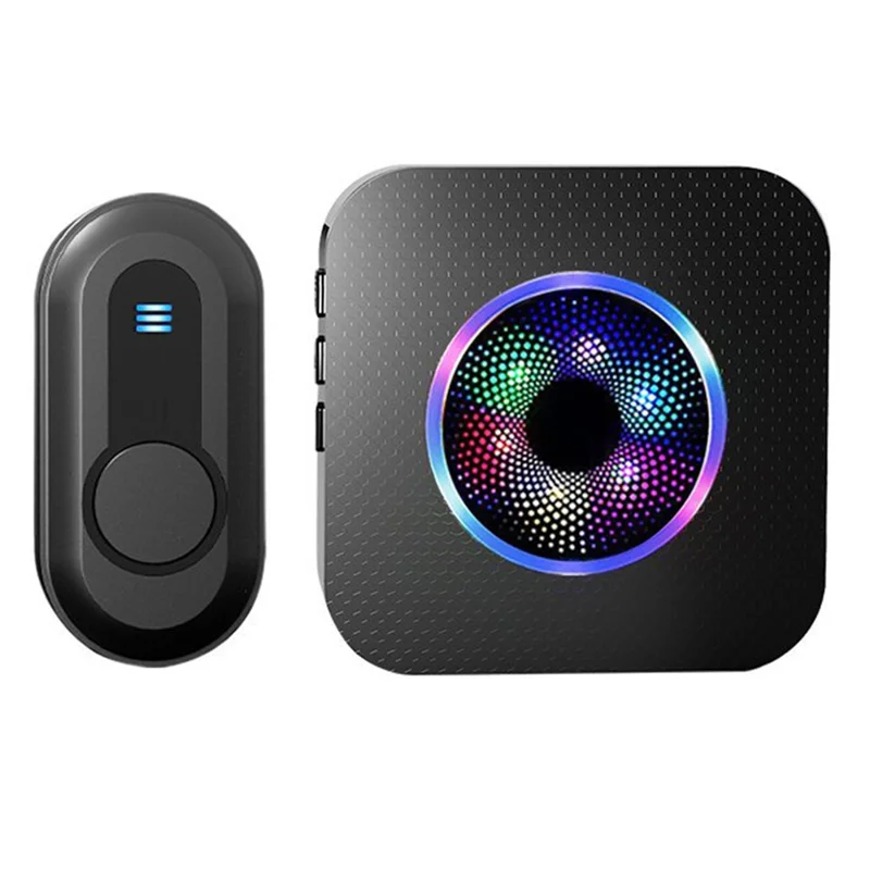 N65-1T1 Wireless Door Bell Colorful Light Flashing Adjustable Volume Home Doorbell, 1 Transmitter+1 Receiver - US Plug / Black