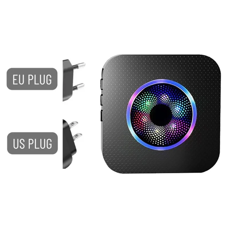 N65-1T1 Wireless Door Bell Colorful Light Flashing Adjustable Volume Home Doorbell, 1 Transmitter+1 Receiver - US Plug / Black