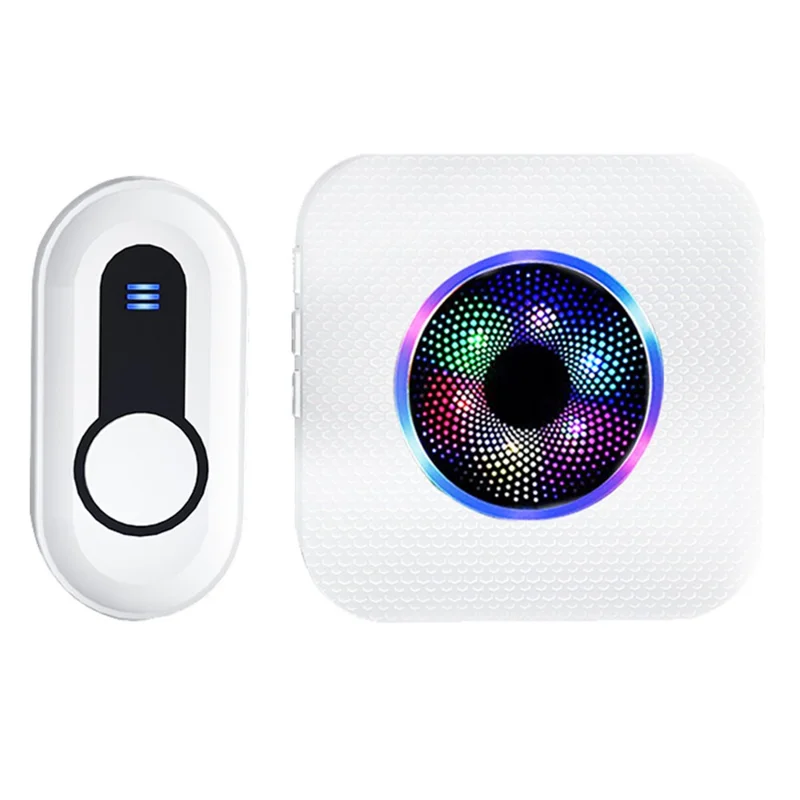 N65-1T1 Wireless Door Bell Colorful Light Flashing Adjustable Volume Home Doorbell, 1 Transmitter+1 Receiver - US Plug / White
