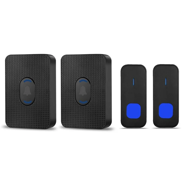 N20K-2T2 Home Doorbell 55 Ringtones Waterproof Wireless Door Bell with LED Light, 2 Transmitter+2 Receiver - US Plug / Black