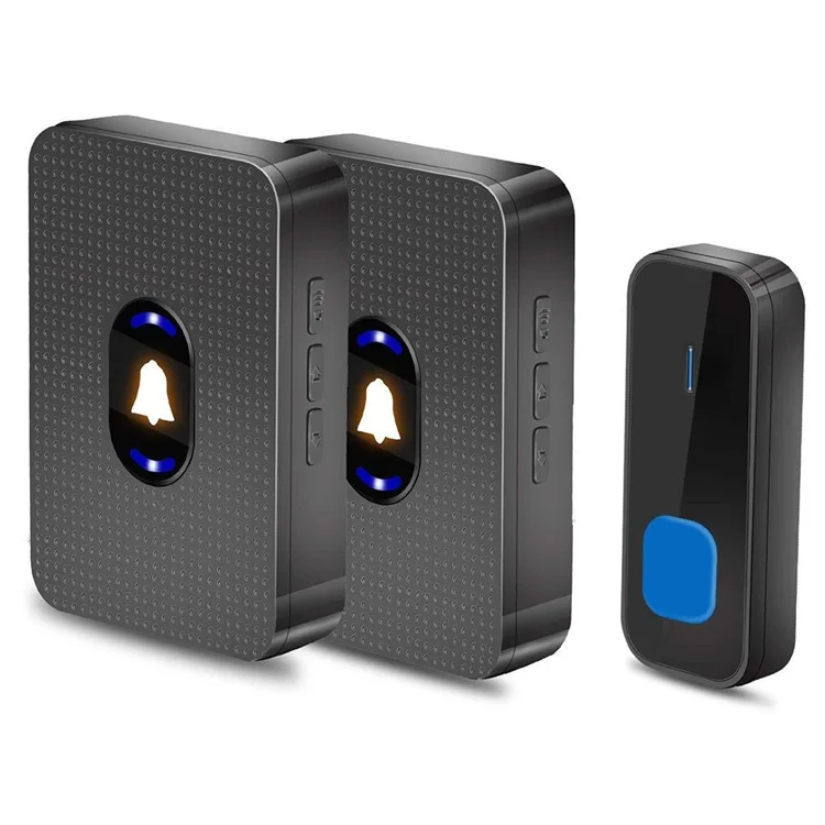 N20K-1T2 Wasserdicht 55 Klingeltöne Wireless Home Door Bell mit LED-Licht, 1 Sender+2 Empfänger - US-Stecker / Schwarz