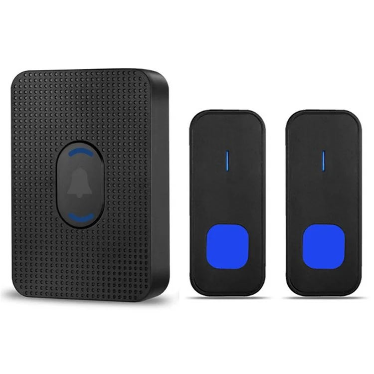 N20K-2T1 Waterproof Home Doorbell 55 Ringtones Wireless Door Bell with LED Light, 2 Transmitter+1 Receiver - US Plug / Black