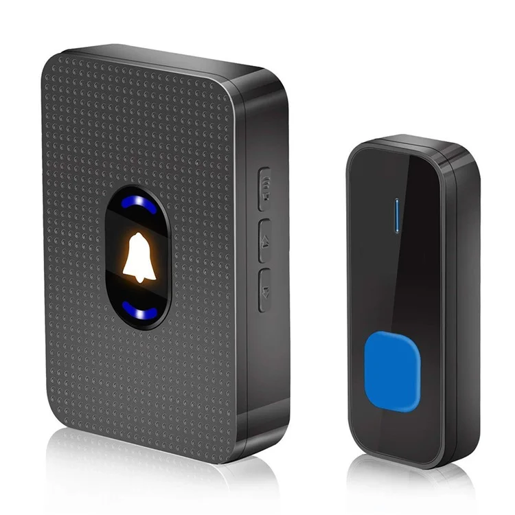 N20K-1T1 Waterproof LED Light Doorbell 55 Ringtones Wireless Home Door Bell, 1 Transmitter+1 Receiver - US Plug / Black