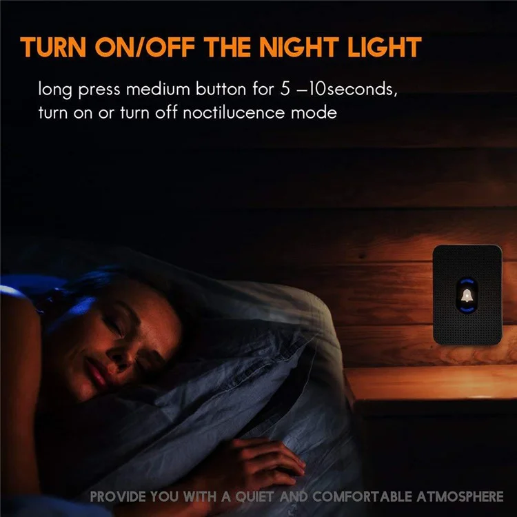N20K-1T1 Waterproof LED Light Doorbell 55 Ringtones Wireless Home Door Bell, 1 Transmitter+1 Receiver - US Plug / Black