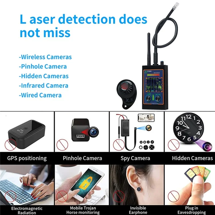 P7000 High Sensitivity Wireless RF Signal Hidden Camera Detector Scan Magnetic GPS Locator