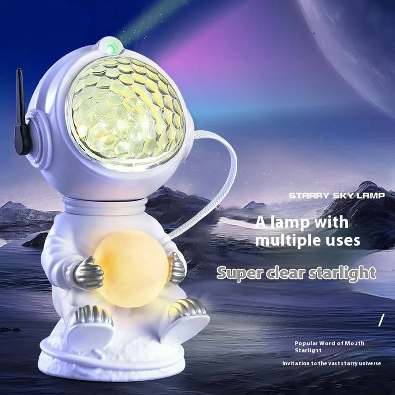 JN2317 Cartoon Astronaut Projection Lamp Water Ripple Starry Sky Projector Decorative Night Light